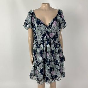 NEW Lulus Dress Womens XL Blue Floral V neck party Polyester Pink U3-21